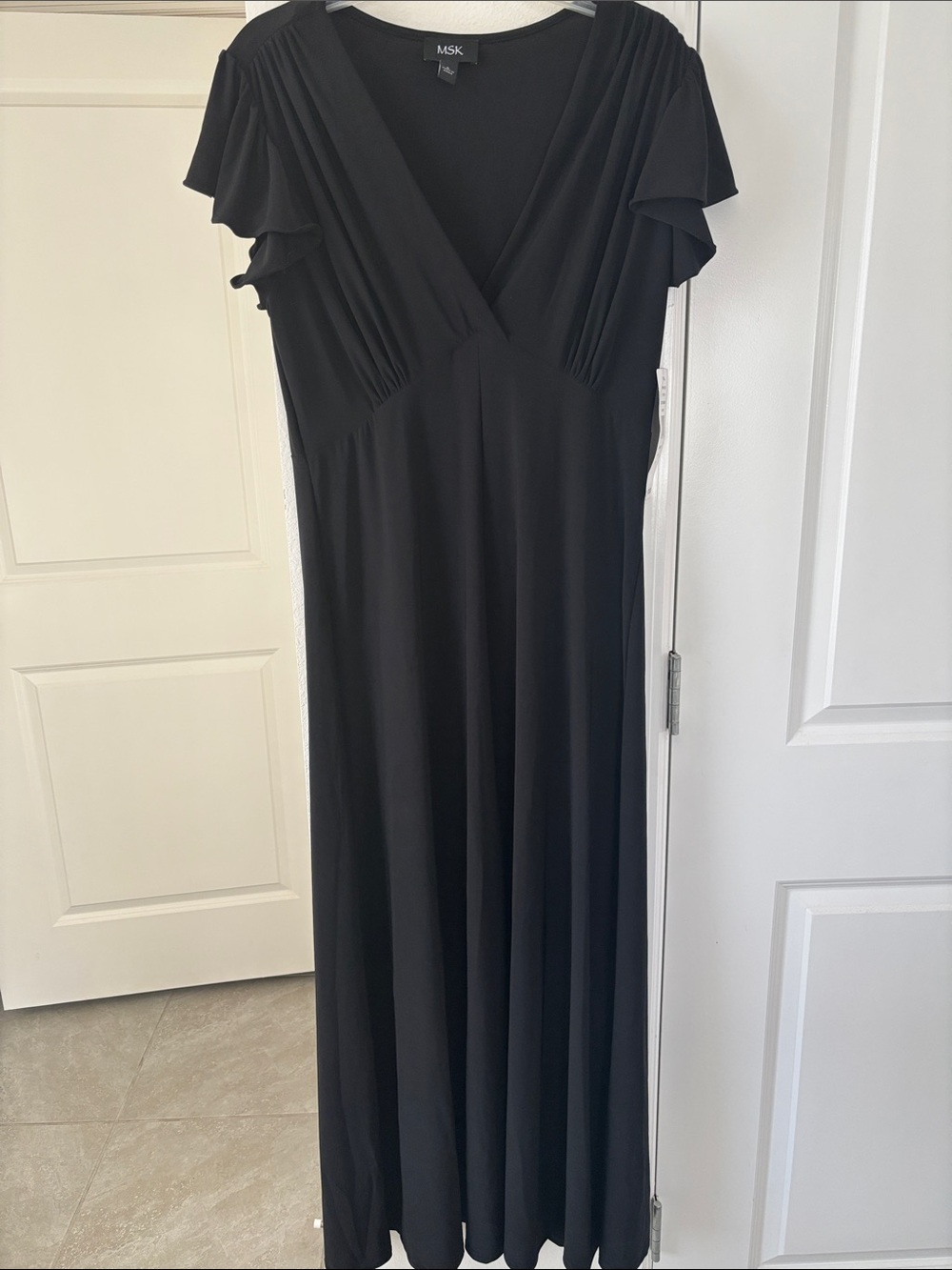 MSK Black V-Neck Maxi Dress with Flutter Sleeves